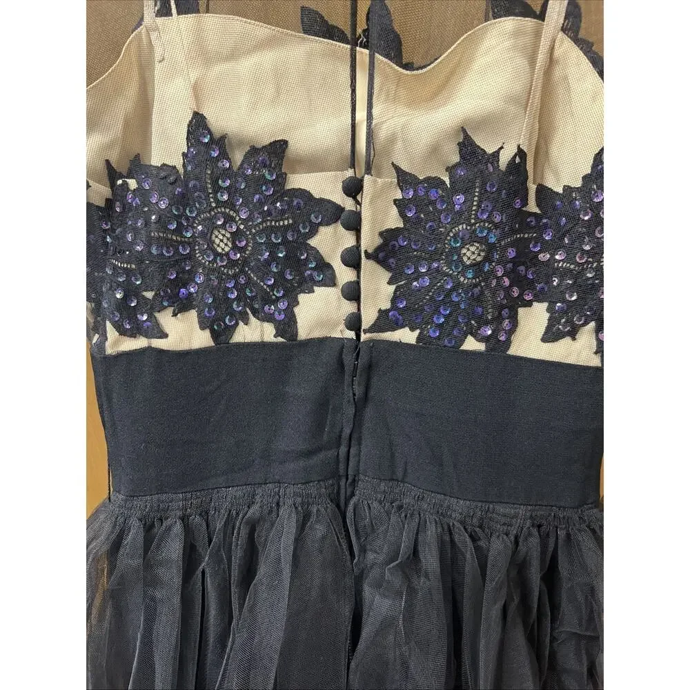 1940’s BENHAM Original Mesh Sleeve Sequined Bodice Evening or Cocktail Dress